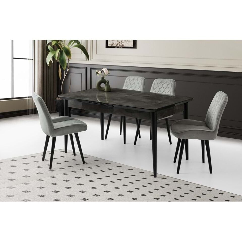 Mobilgen Irony 4 Adet Fulya Sandalye 160+37 Kelebek Tekno Kenar HG Açılabilir Masa Takımı