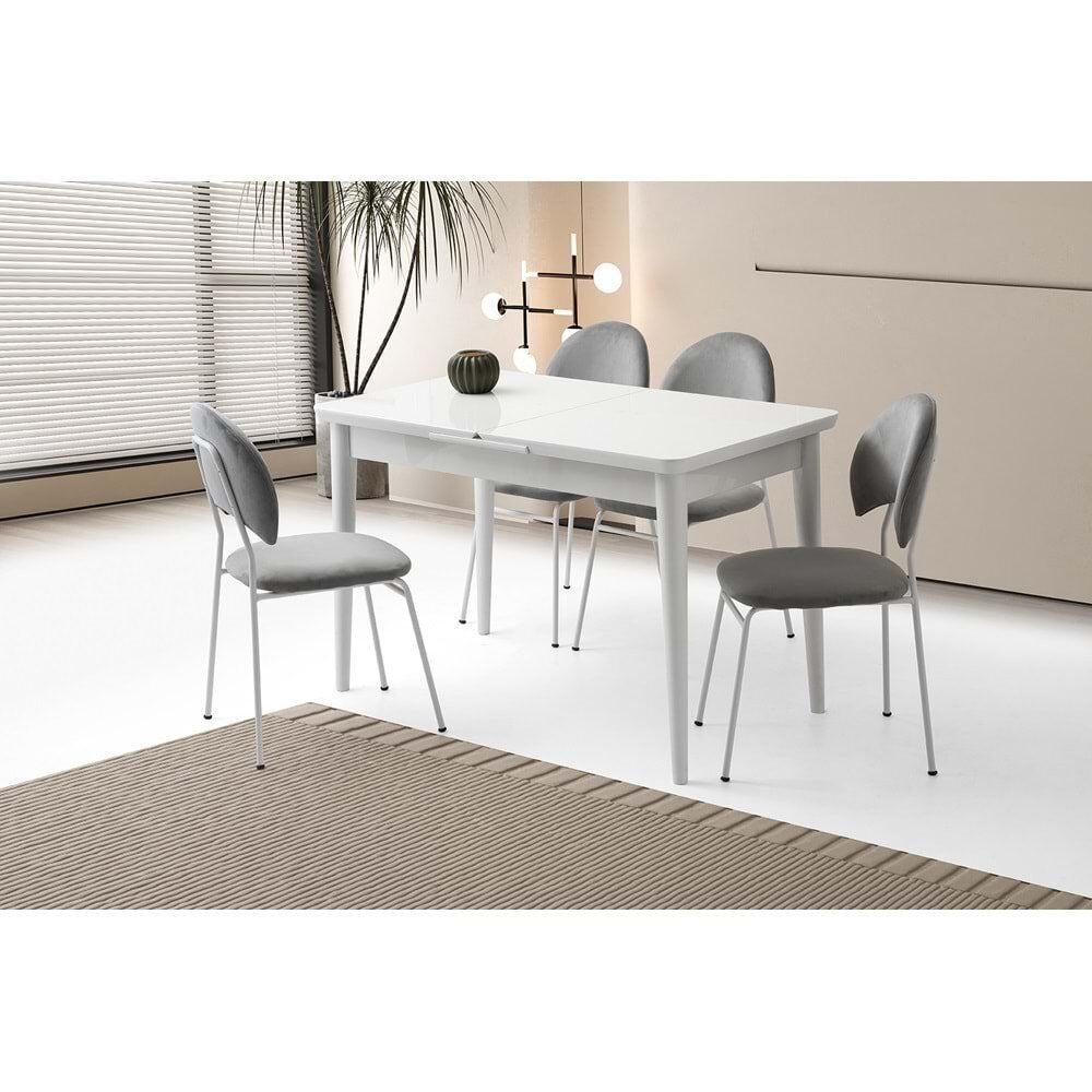 Mobilgen Beyaz 4 Adet Suna Sandalye 120+30 Kelebek Tekno Kenar HG Açılabilir Masa Takımı