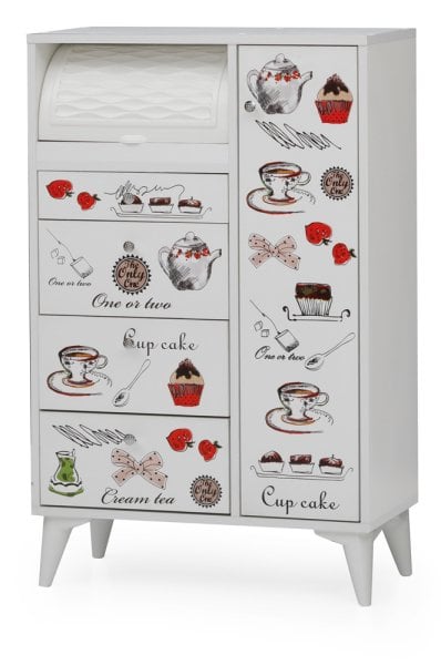 Çok Amaçlı Latte Kilerli Dolaplı Kilerli 4 Çekmeceli Ekmeklik Sepeti