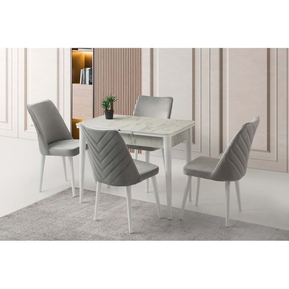 Mobilgen 4 Adet Talia Sandalye 100+25 Kelebek Tekno Kenar HG Açılabilir Masa Takımı