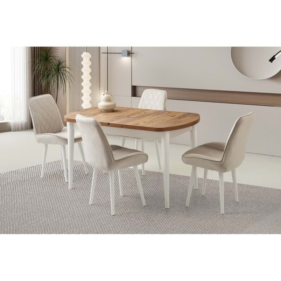 Mobilgen Diş Budak 4 Adet Fulya Sandalye 140+35 Kelebek Kaşıklık Açılabilir Masa Takımı