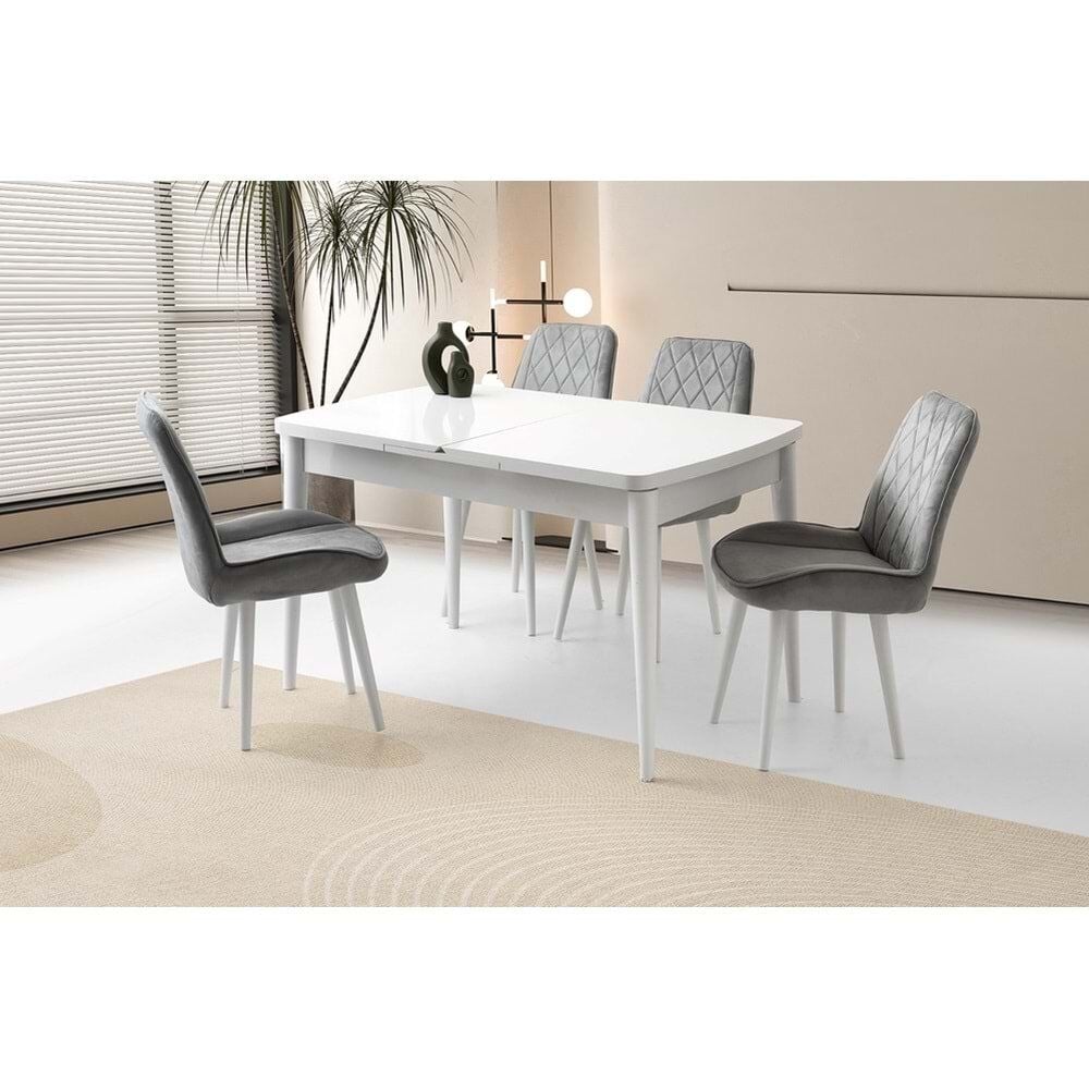 Mobilgen Beyaz 4 Adet Fulya Sandalye 130+35 Milano Kelebek Masa Takımı