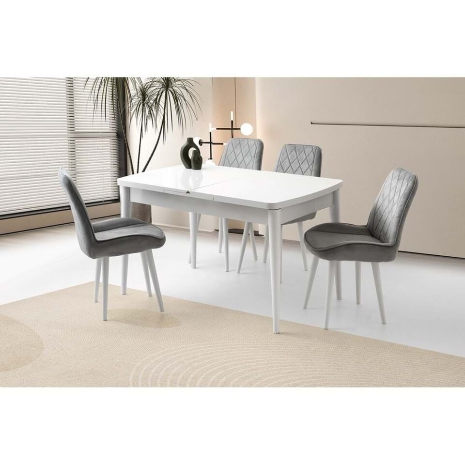 Mobilgen Beyaz 4 Adet Fulya Sandalye 130+35 Milano Kelebek Masa Takımı