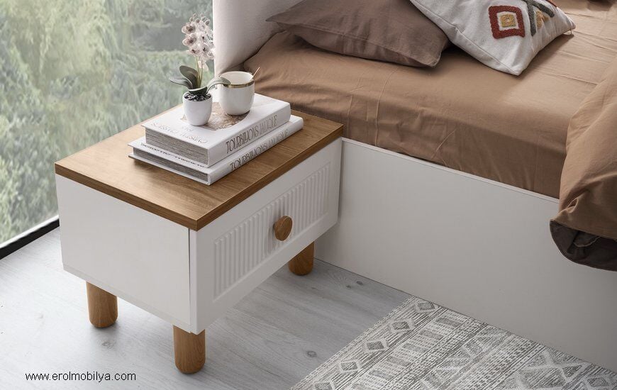 Şehzade Aytaşı - Ceviz 1 Çekmeceli 1 Adet Başak Komidin