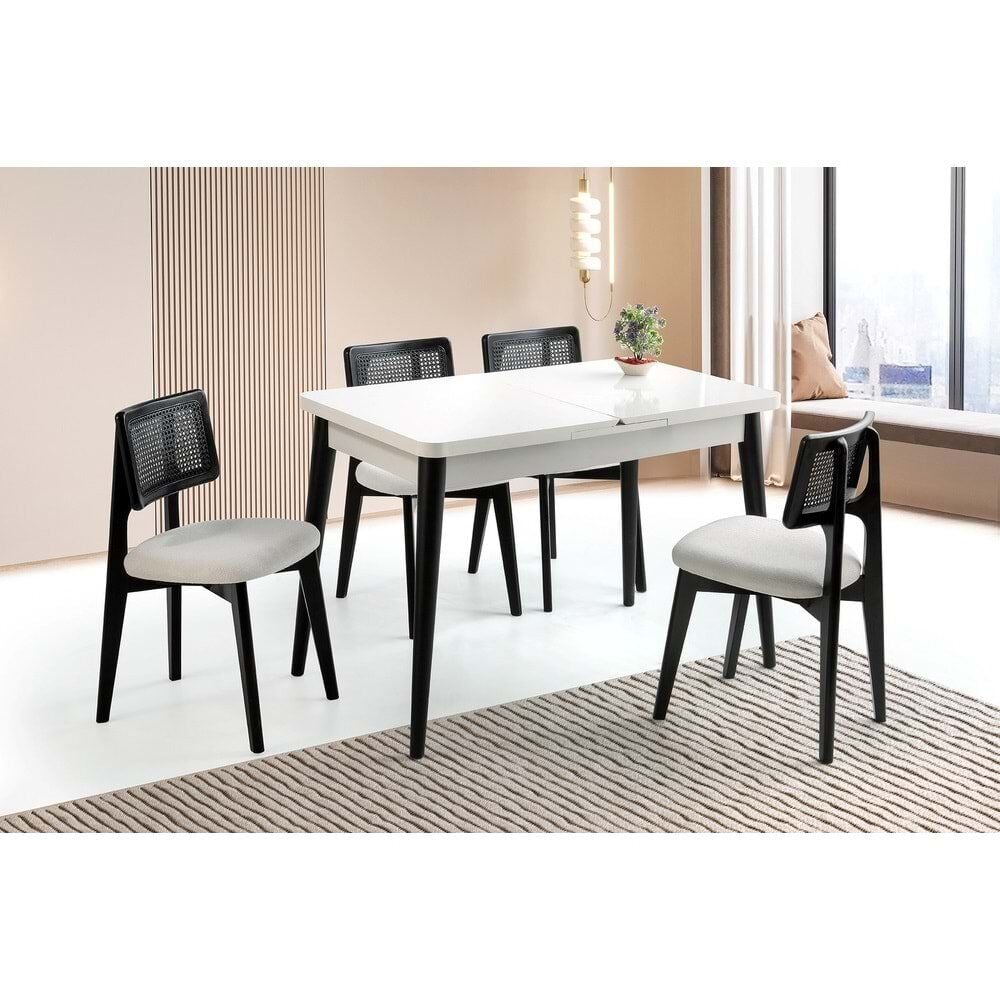 Mobilgen Beyaz 4 Adet Kuzey Sandalye 120+30 Kelebek Milano Açılabilir Masa Takımı