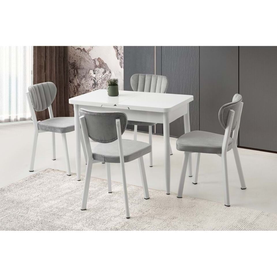 Mobilgen Beyaz 4 Adet Esinti Sandalye 100+25 Milano Kelebek Açılabilir Masa Takımı