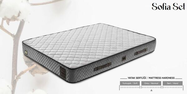 Sofia Yatak + Baza + Baza Başlığı 3 ' Lü Set(Andromeda Yatak 24 cm Örme Pamuk)