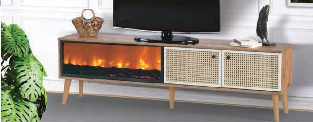 Bera Atlantik Çam Hazeran Şömineli TV Sehpası