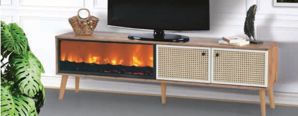 Bera Atlantik Çam Hazeran Şömineli TV Sehpası