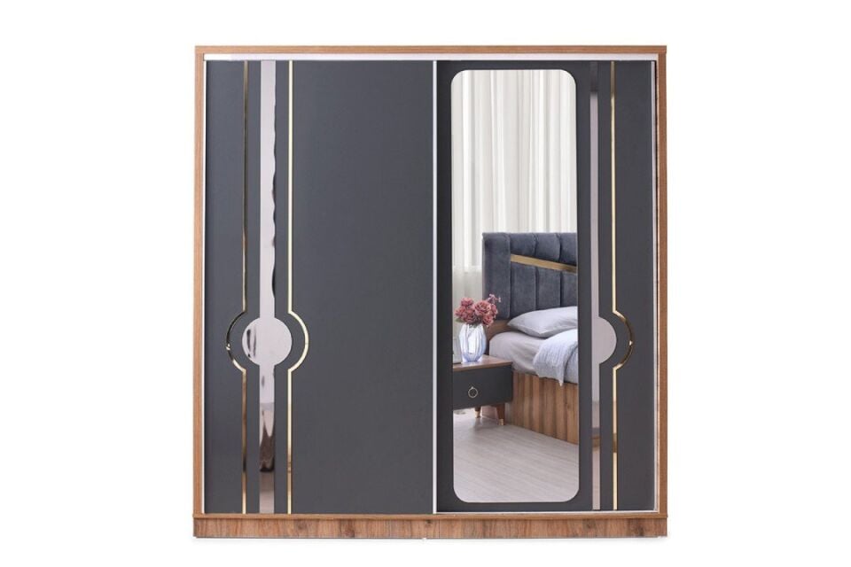 Şehzade Ceviz - Antrasit Sürgülü Gürün Dolap