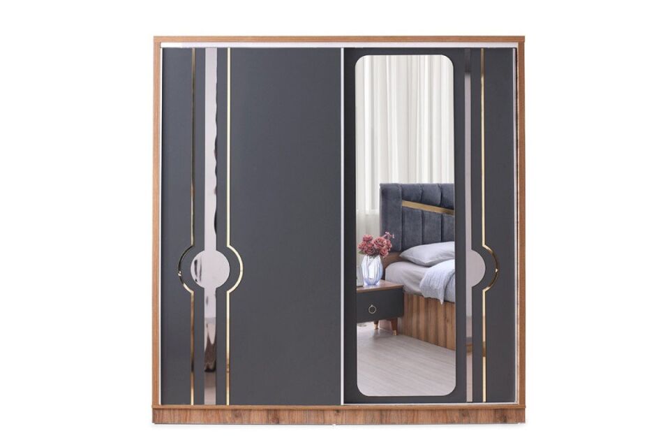 Şehzade Ceviz - Antrasit Sürgülü Gürün Dolap