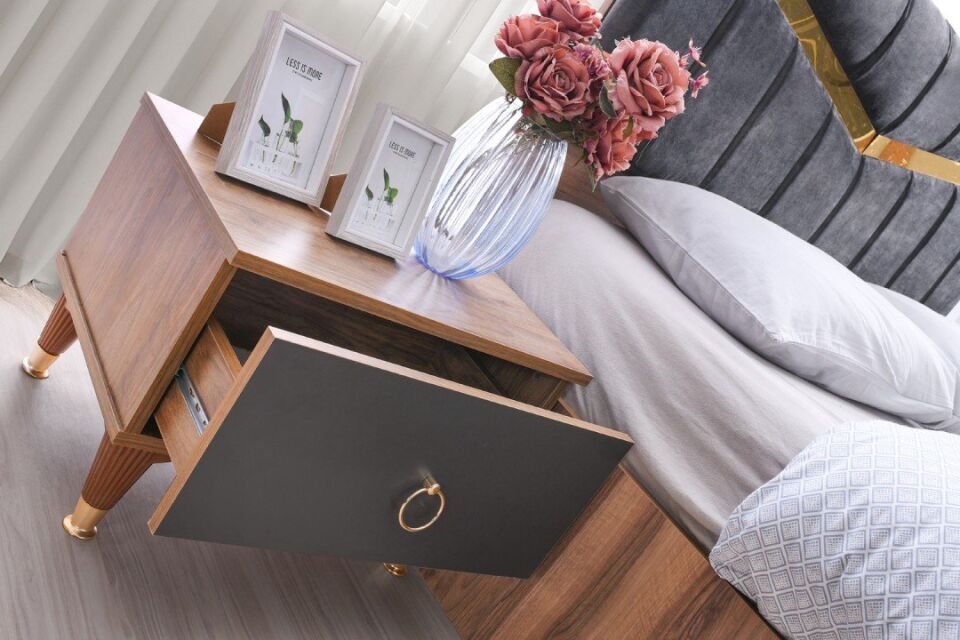 Şehzade Ceviz - Antrasit 1 Çekmeceli 1 Adet Gürün Komidin