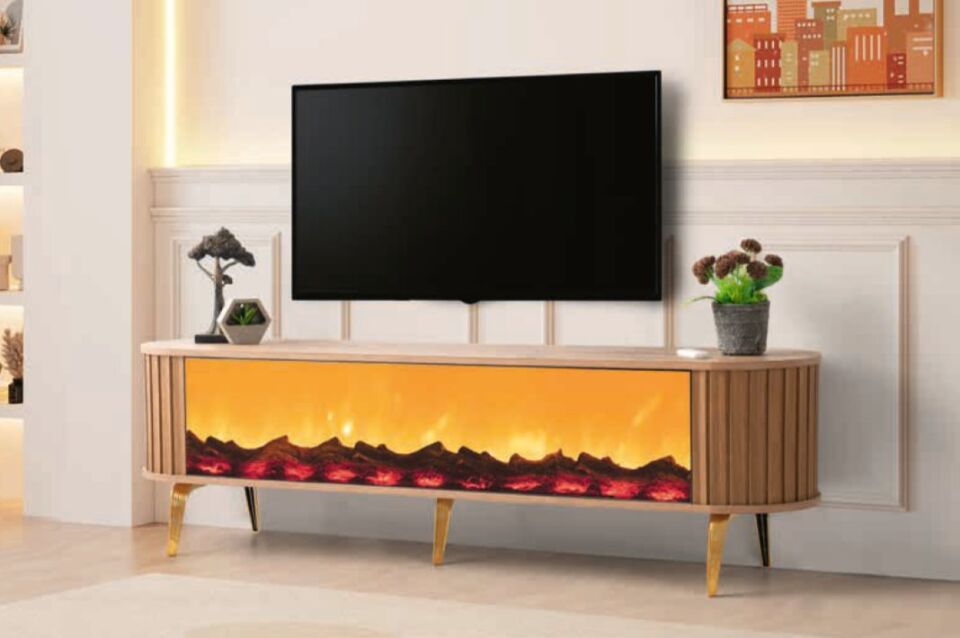 Bera Atlantik Çam Şömineli Nehir TV Sehpası
