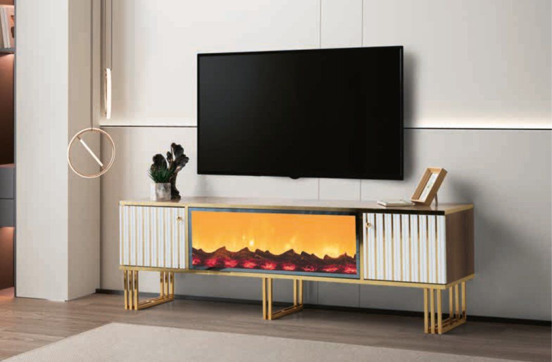 Bera Gold Şömineli Deniz TV Sehpası