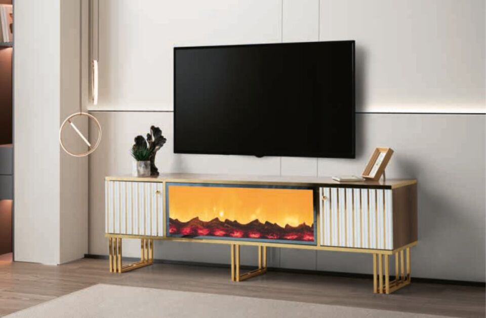 Bera Gold Şömineli Deniz TV Sehpası