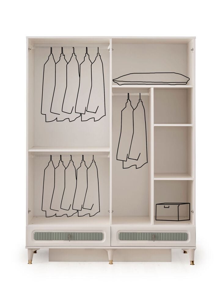 Şehzade Aytaşı - Turkuaz 4 Kapılı 2 Çekmeceli Uras Dolap