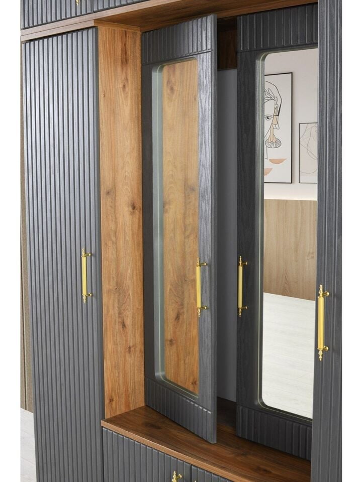 Şehzade Antrasit - Ceviz Aynalı Doru Portmanto