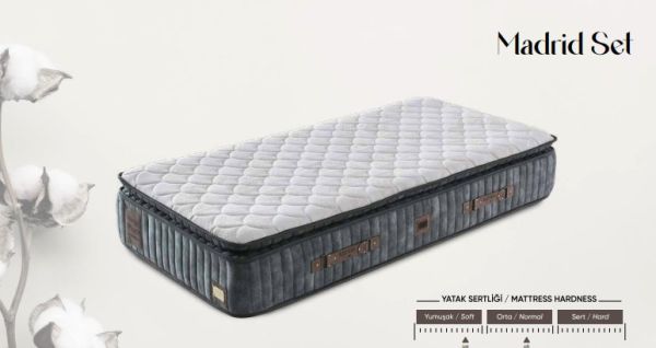 Madrid Yatak + Baza + Başlık 3 ' Lü Set (Pluton Yatak 30 cm Kuş Tüyü)