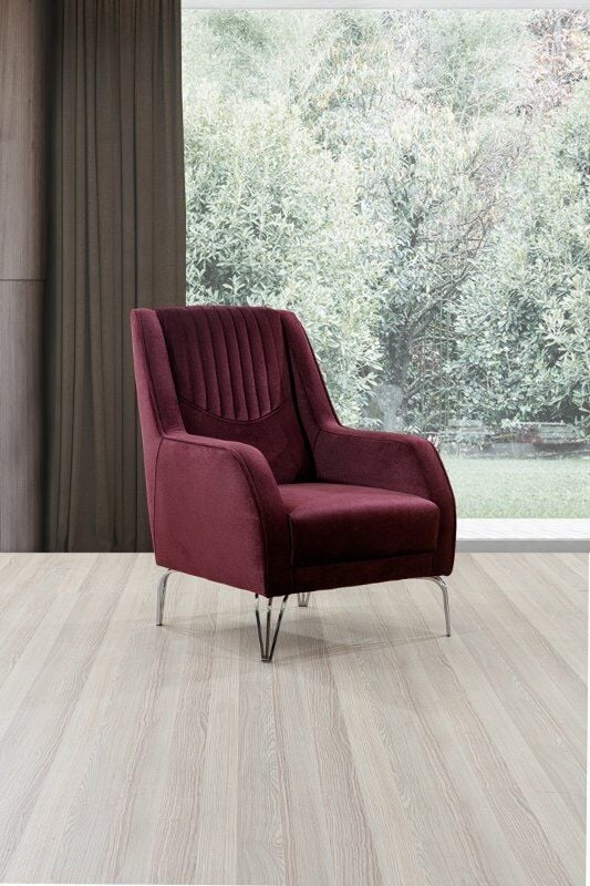 Parma Bordo Gümüş Ayaklı Berjer