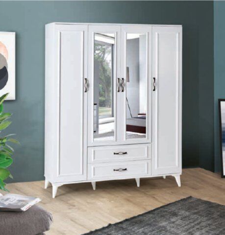 Bera Beyaz 4 Kapılı Elmas Dolap