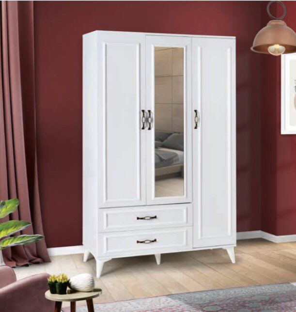 Bera Beyaz 3 Kapılı Elmas Dolap