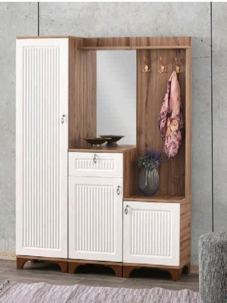 Bera Atlantik Çam - Beyaz 3 Kapılı 1 Çekmeceli Hayal Portmanto