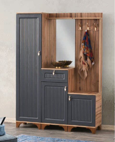 Bera Atlantik Çam - Lacivert 3 Kapılı 1 Çekmeceli Hayal Portmanto