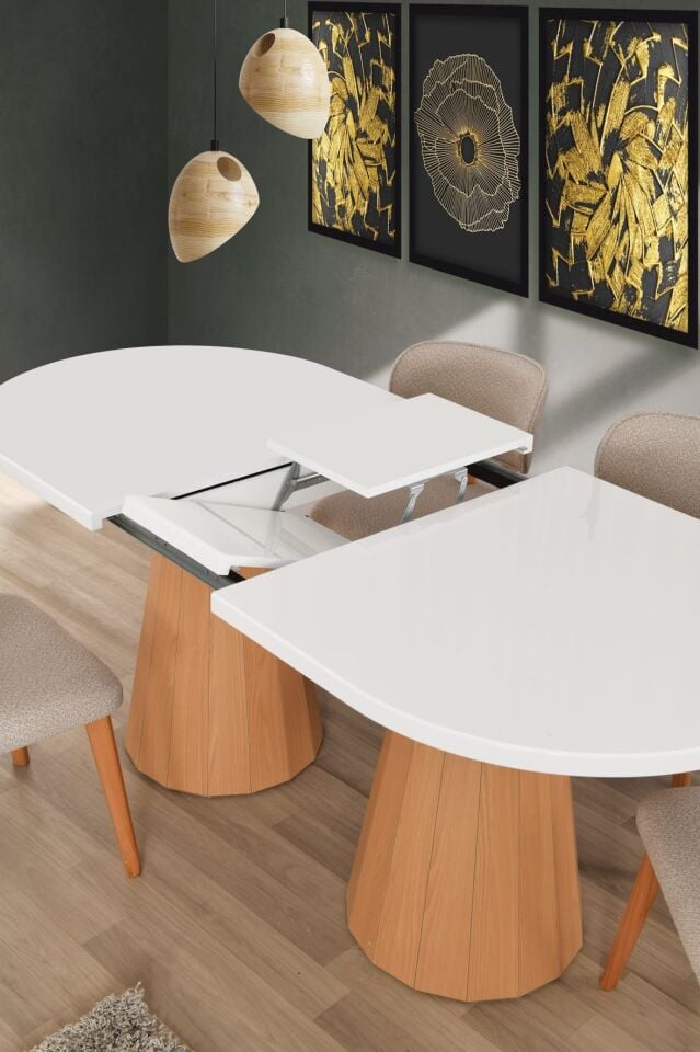 Uyar (Sadece Masa) Beyaz Highgloss Piramit Ayak 90*160+30 Pota Açılabilir Masa