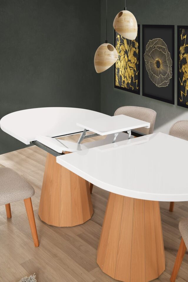 Uyar (Sadece Masa) Beyaz Highgloss Piramit Ayak 90*160+30 Pota Açılabilir Masa