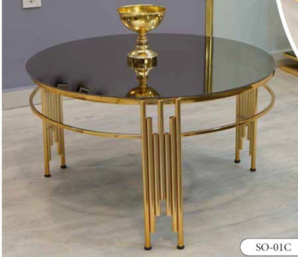 Mim Bronz - Gold Yuvarlak Sütun Orta Sehpa