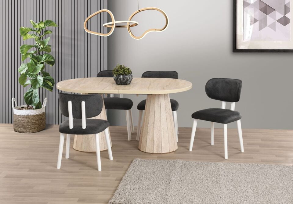 Uyar Traverten 4 Adet Rüya Sandalye 90*160+30 Pota Açılabilir Masa Takımı