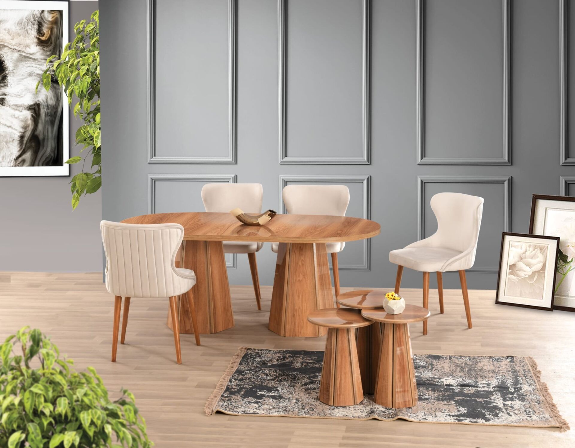 Uyar Hazar 4 Adet Kelebek Sandalye 90*160 Pota Sabit Masa Takımı