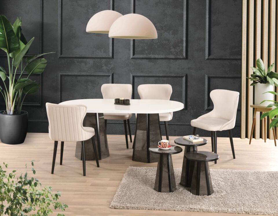 Uyar Beyaz 4 Adet Kelebek Sandalye 90*160 Pota Sabit Masa Takımı