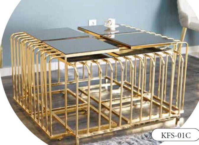 Mim Bronz - Gold Kafes Kare 4+1 Pizza Orta Sehpa