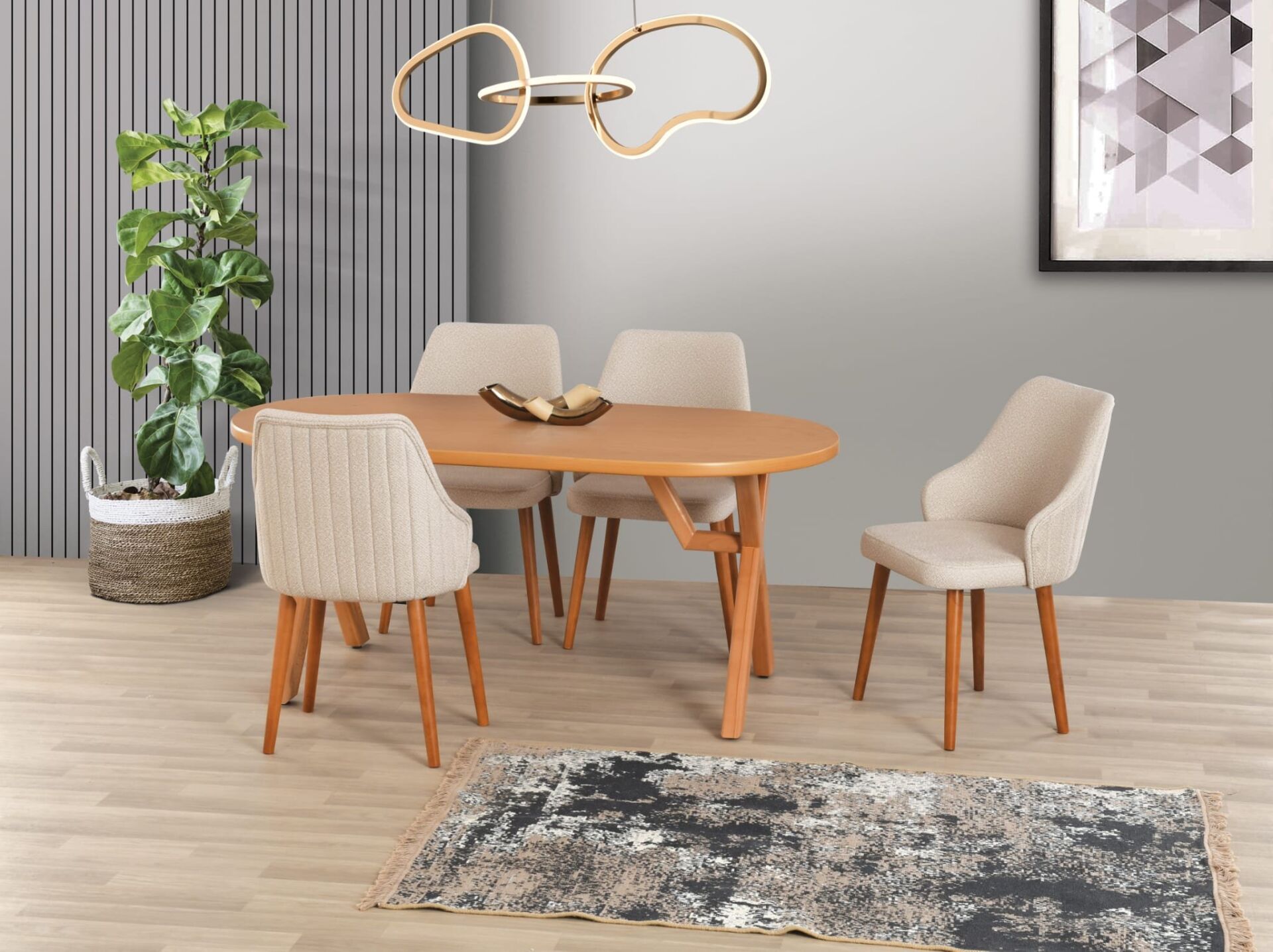 Uyar Kayın Kaplama 4 Adet Verona Sandalye 90*160 Sahra Sabit Masa Takımı