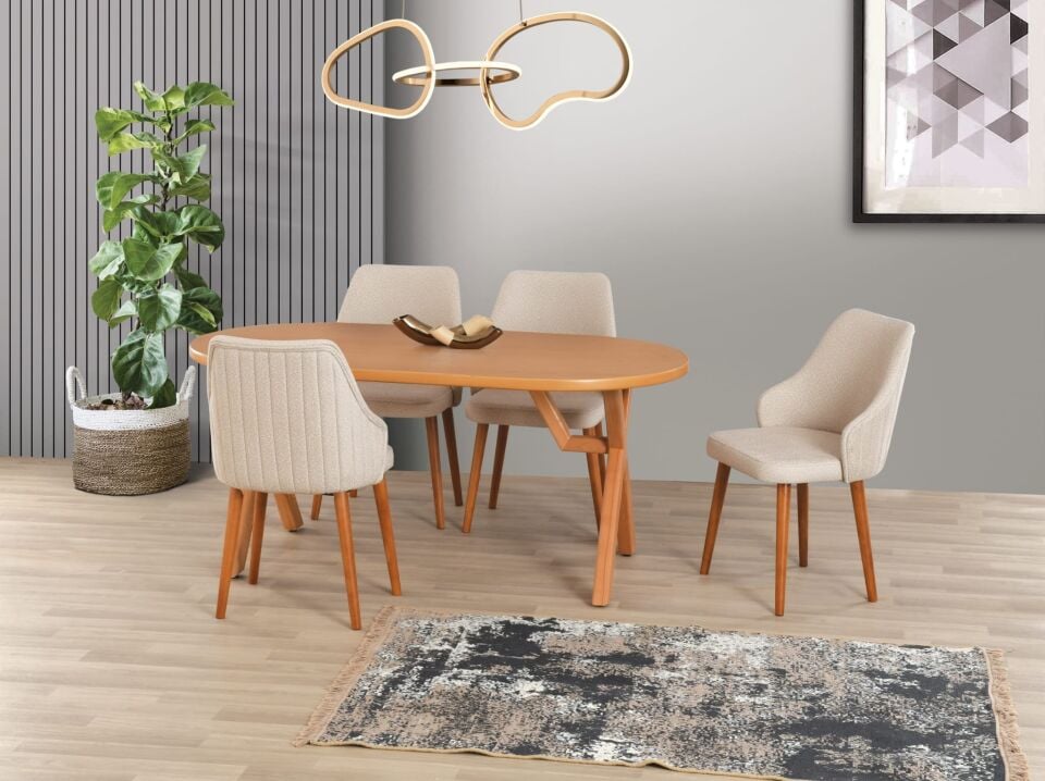 Uyar Kayın Kaplama 4 Adet Verona Sandalye 90*160 Sahra Sabit Masa Takımı