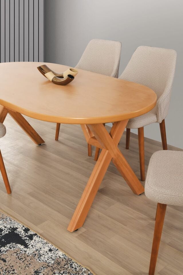 Uyar Kayın Kaplama 4 Adet Verona Sandalye 90*160 Sahra Sabit Masa Takımı