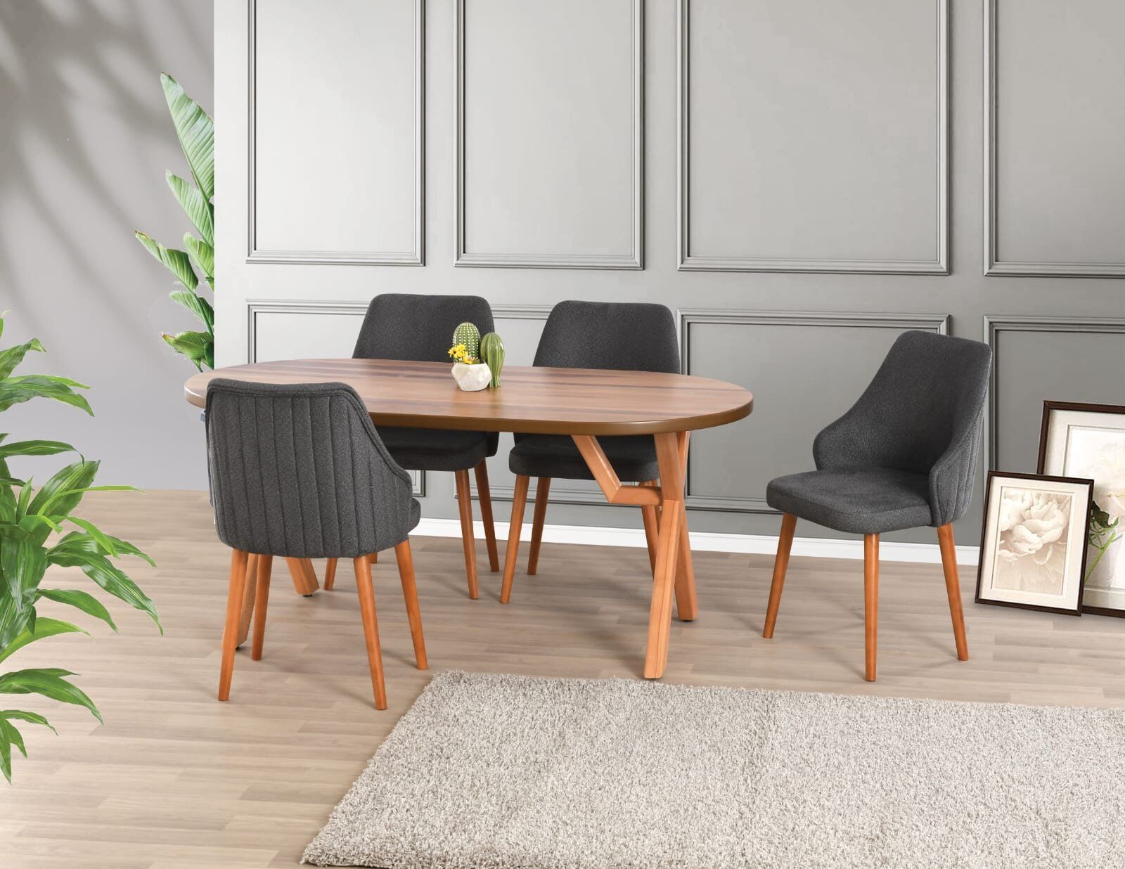 Uyar Ceviz 4 Adet Verona Sandalye 90*160 Sahra Sabit Masa Takımı