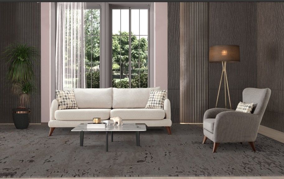 Sandero Krem/Gri Ahşap Ayaklı Koltuk Takımı