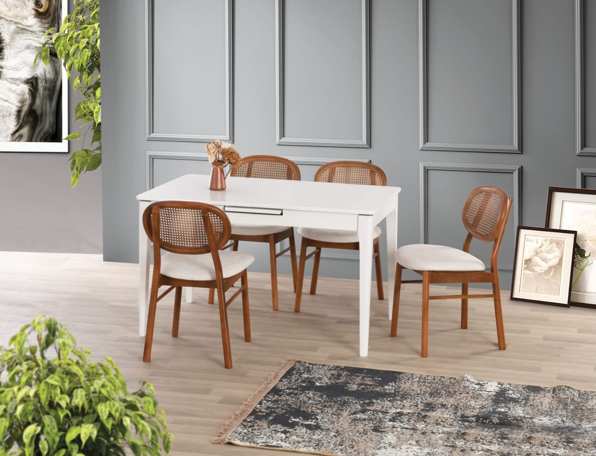 Uyar Beyaz 4 Adet Milenyum Sandalye 160+30 Paris Açılır Masa Takımı