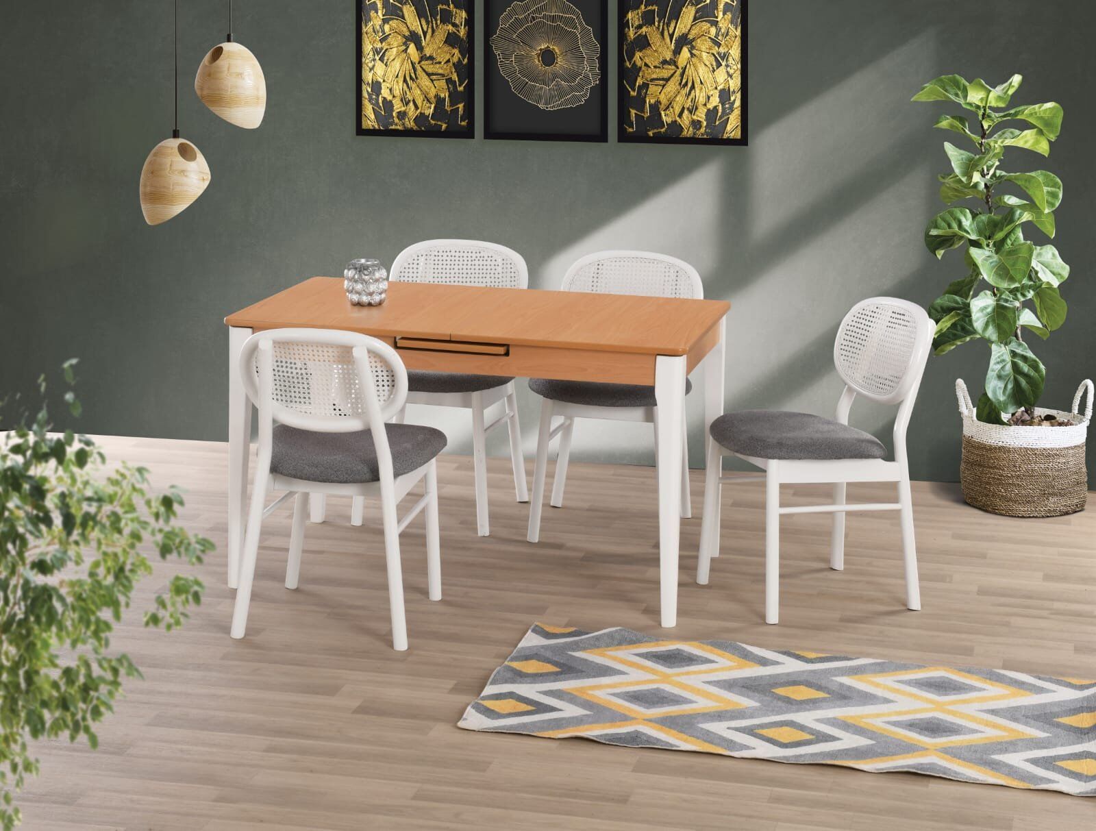 Uyar Kayın Kaplama 4 Adet Milenyum Sandalye 160+30 Paris Açılır Masa Takımı