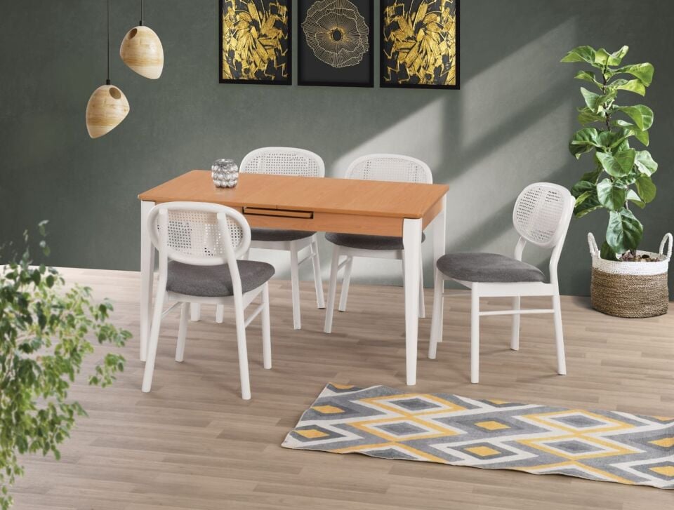 Uyar Kayın Kaplama 4 Adet Milenyum Sandalye 160+30 Paris Açılır Masa Takımı