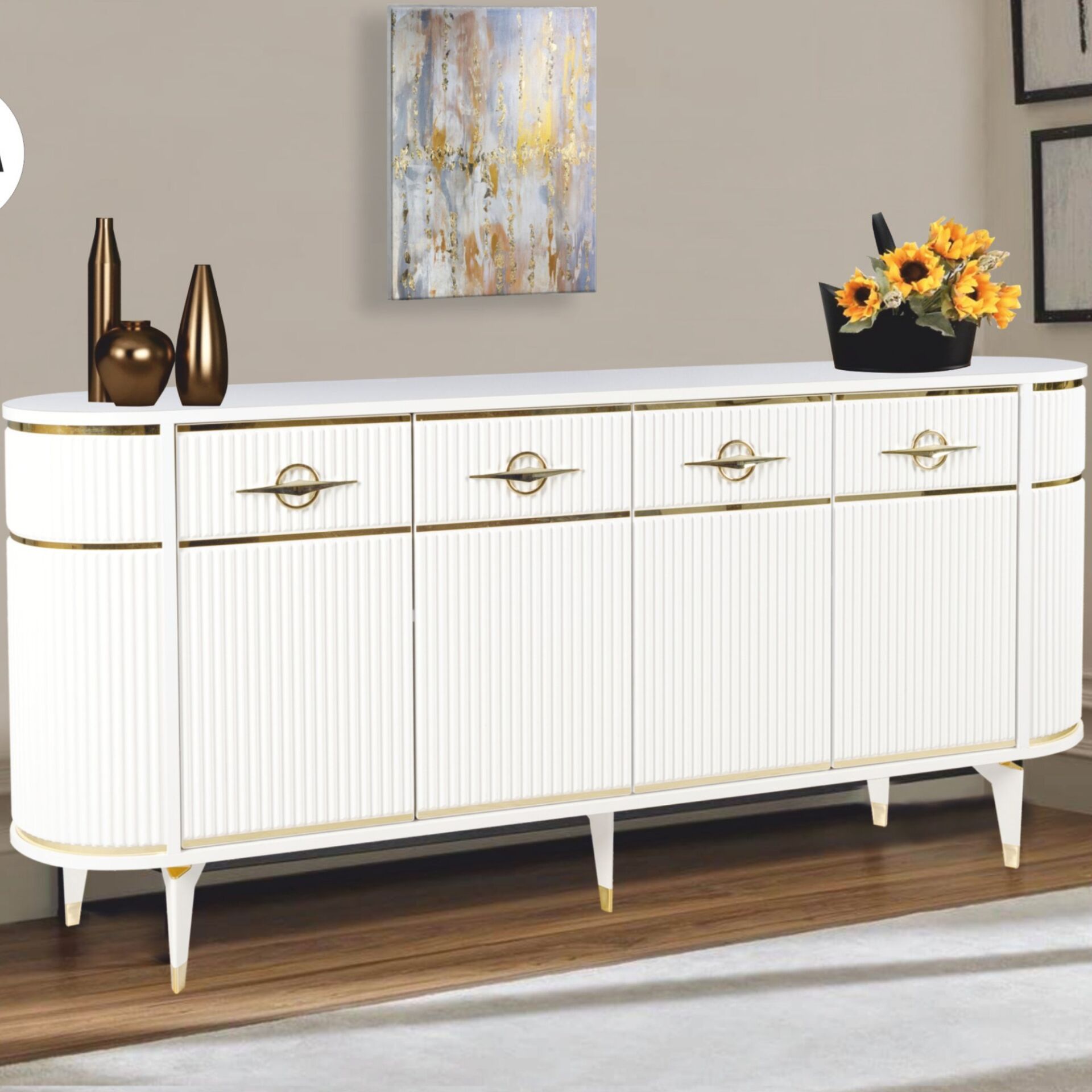 Beyaz - Gold Sinem Oval Konsol