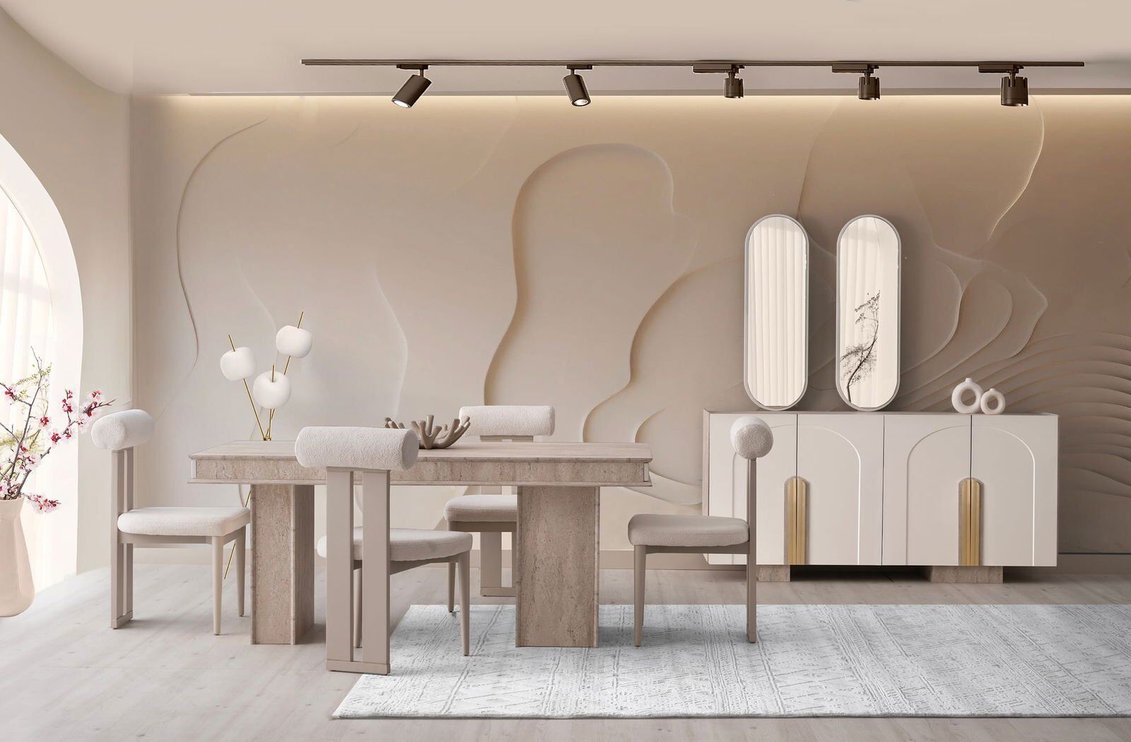 Şehzade Aytaşı Vizon Aynalı Konsol Ve Masa Takımı