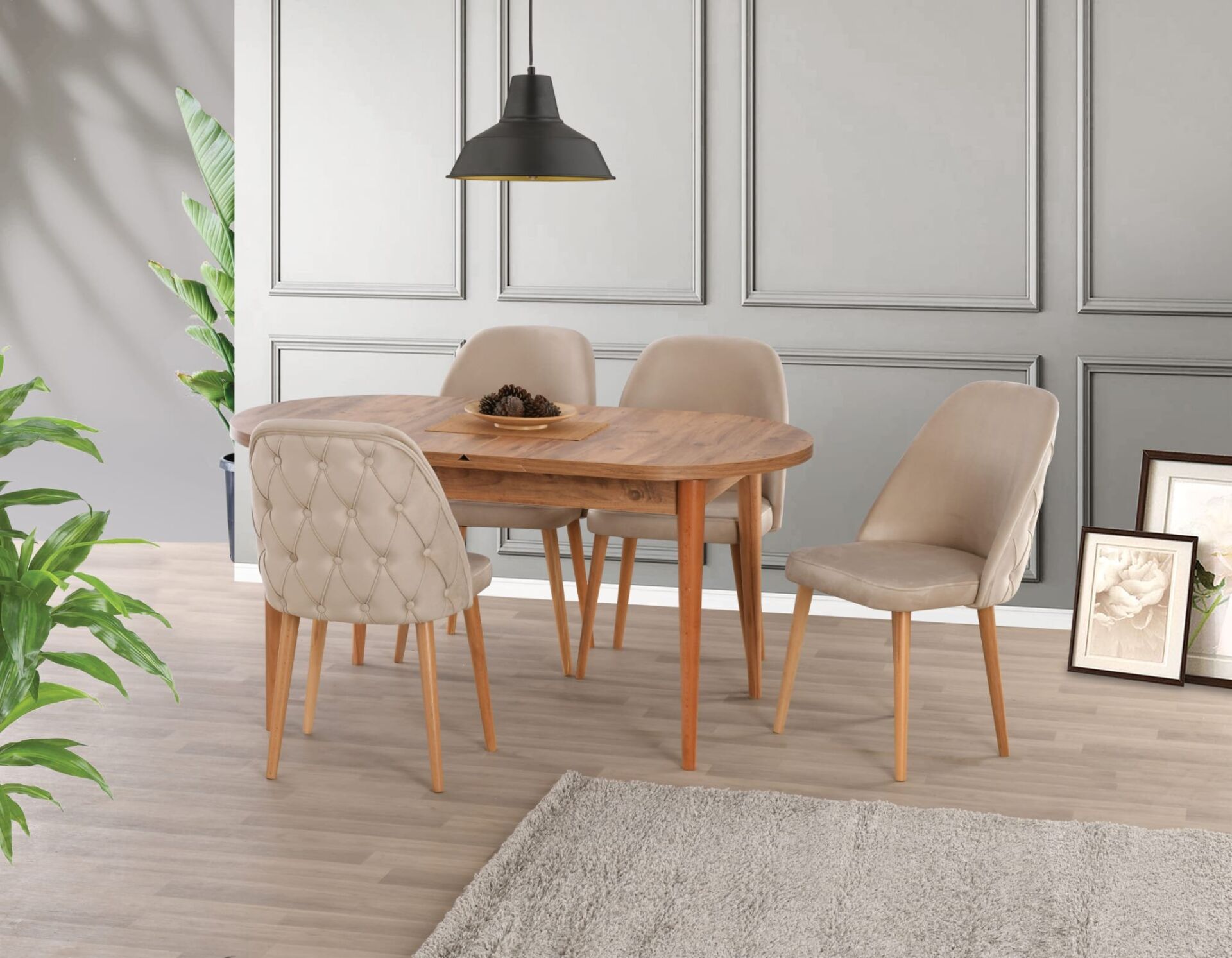 Uyar Antik Çam 4 Adet Elit Sandalye 90*160+30 Kelebek Açılabilir Masa Takımı