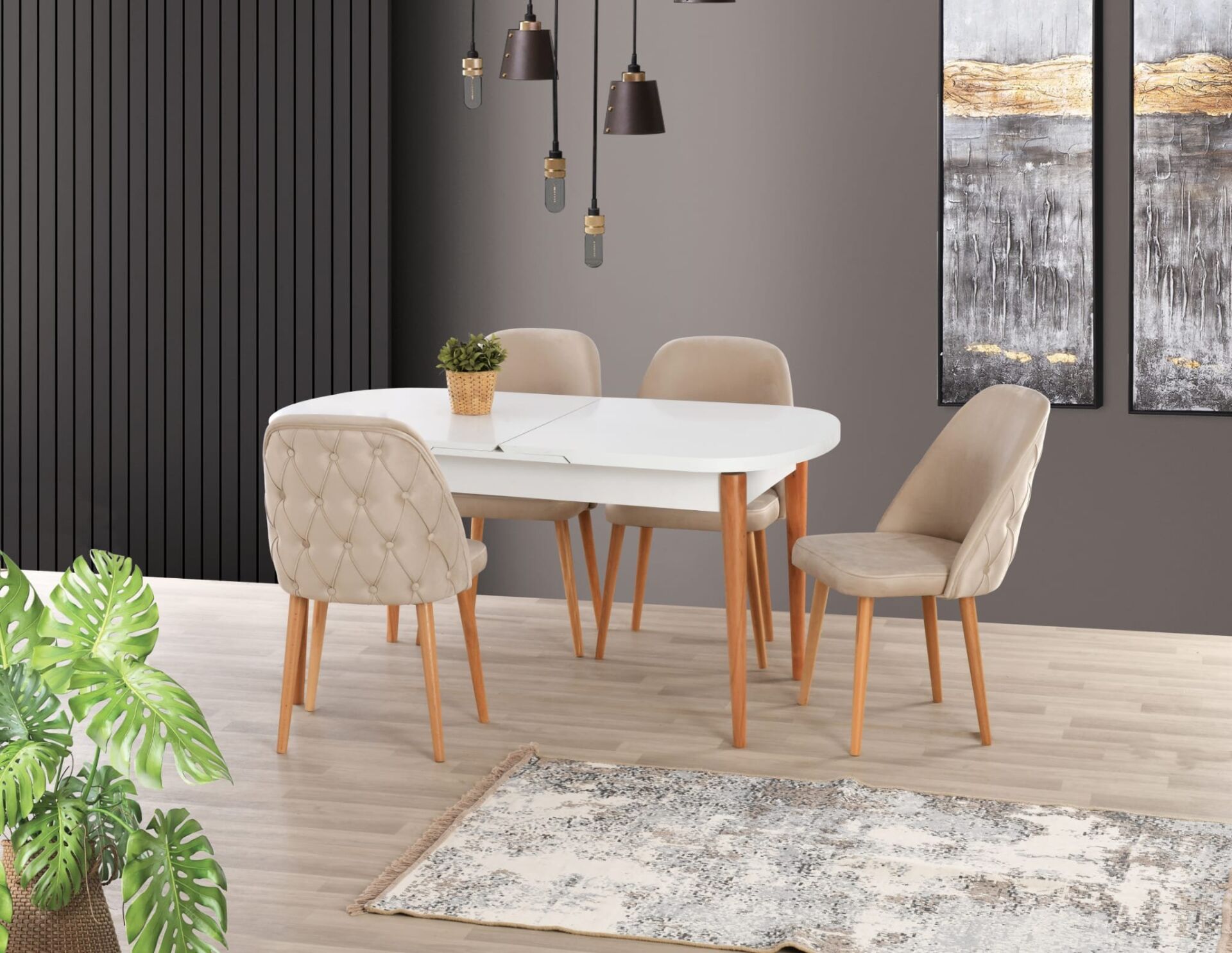 Uyar Beyaz 4 Adet Elit Sandalye 90*160+30 Kelebek Açılabilir Masa Takımı