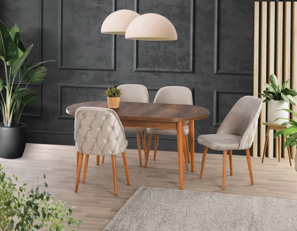 Uyar Barok Ceviz 4 Adet Elit Sandalye 90*160+30 Kelebek Açılabilir Masa Takımı