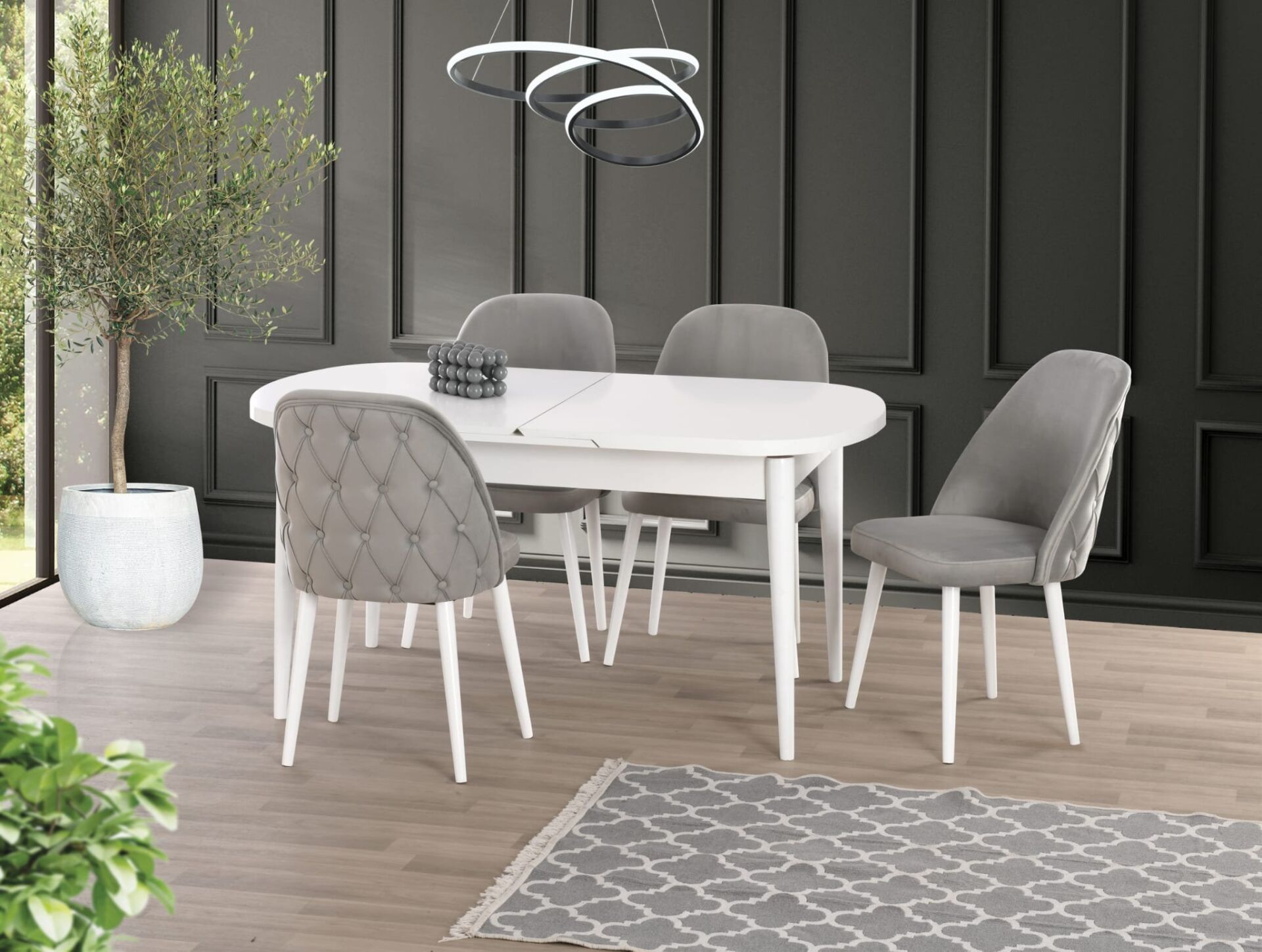 Uyar Beyaz 4 Adet Elit Sandalye 90*160+30 Kelebek Açılır Masa Takımı