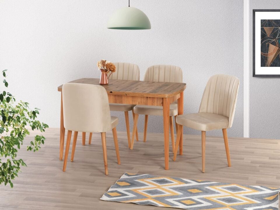 Uyar Antik Çam 4 Adet Havuz Salon Sandalye 75*130+30 Kelebek Açılabilir Masa Takımı