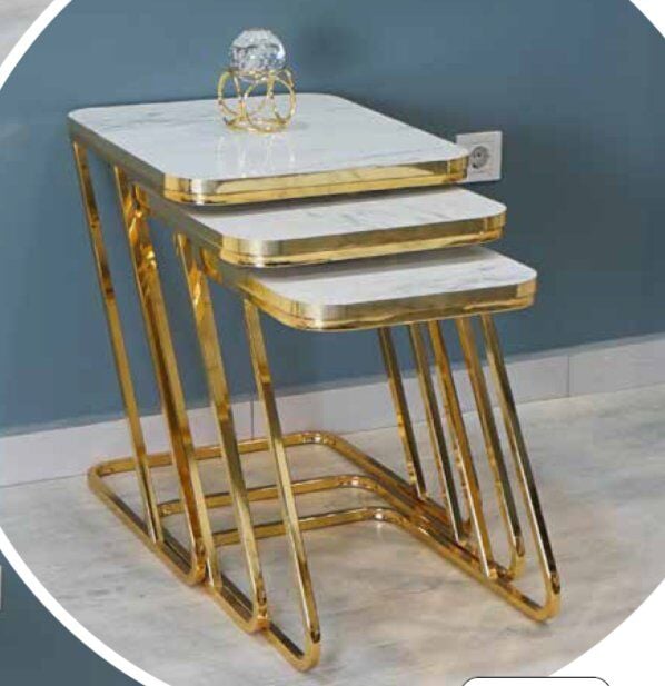 Mim Beyaz Desenli - Gold Z Zigon Sehpa